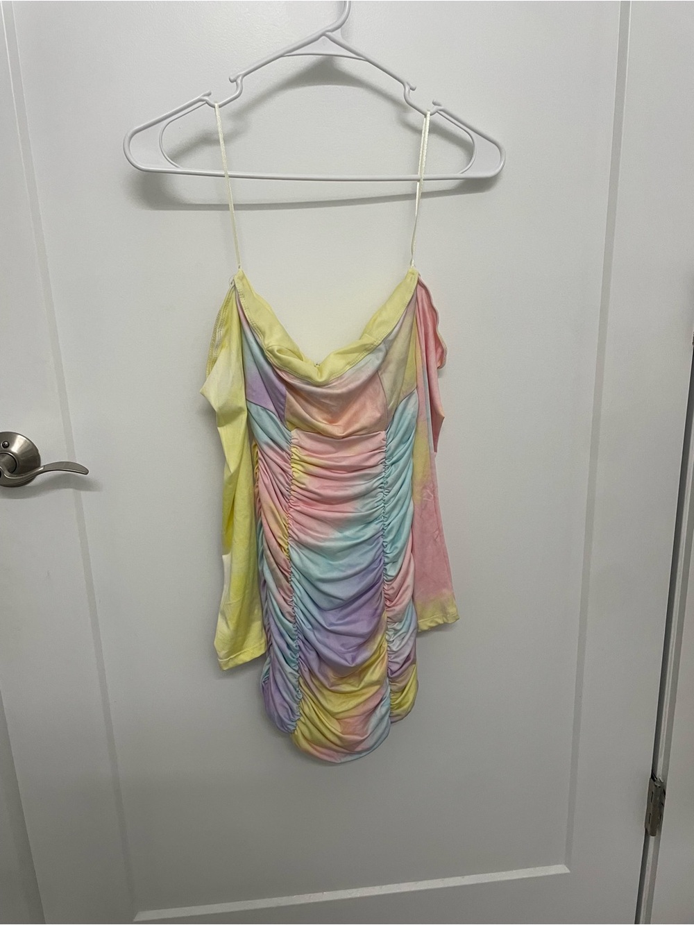 Pastel Tie-Dye off the shoulder long sleeve mini dress